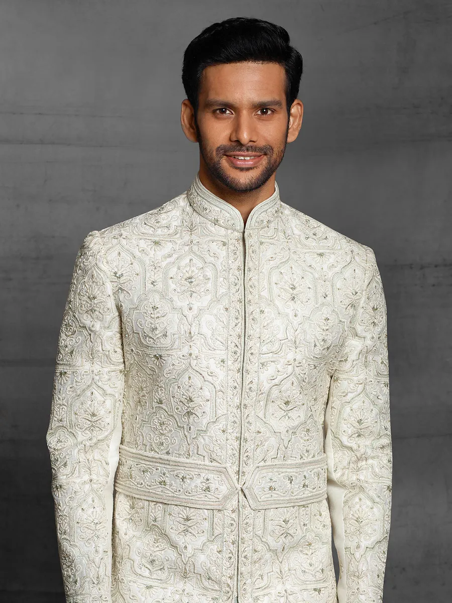 Off white silk sherwani for mens