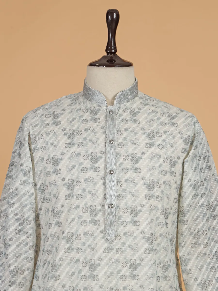 Off white textured cotton silk kurta suit