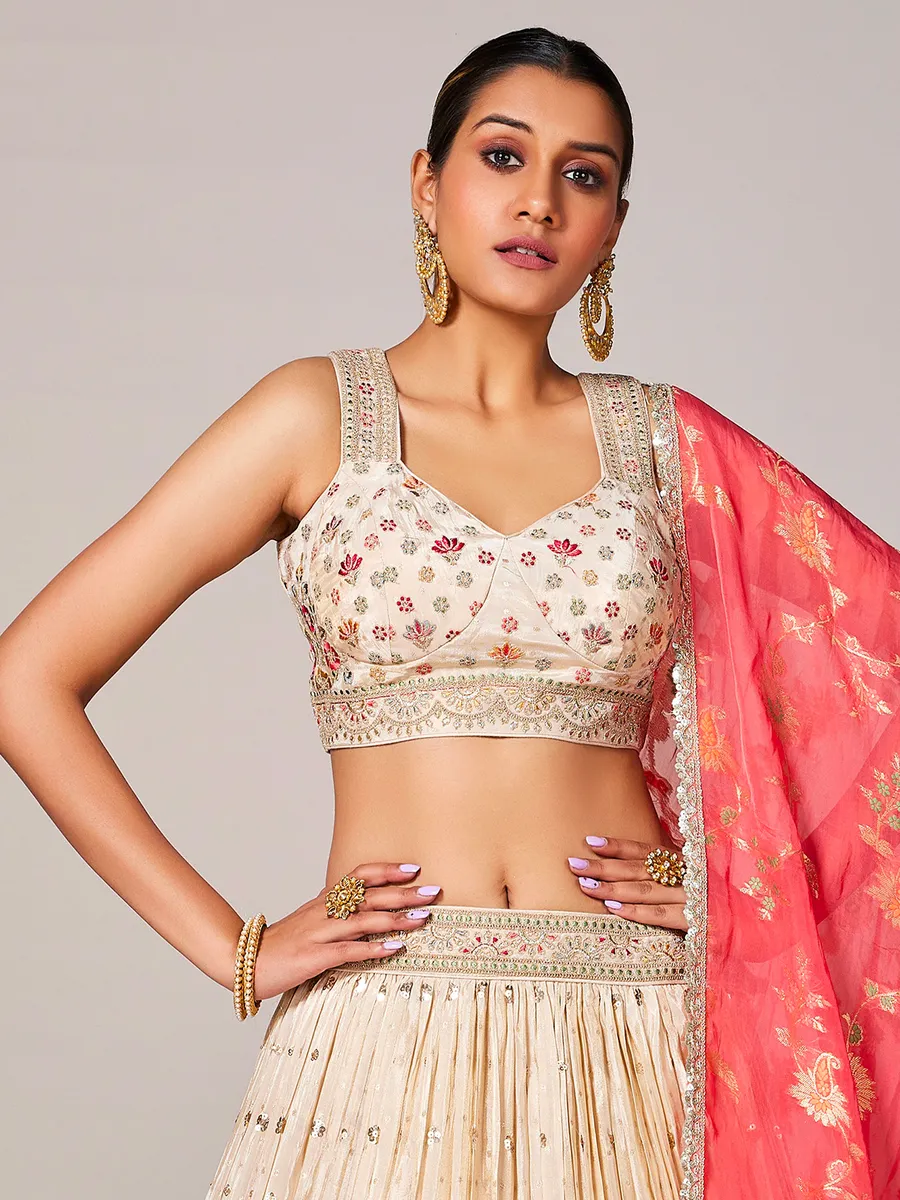 Off white tissue silk lehenga choli with dupatta