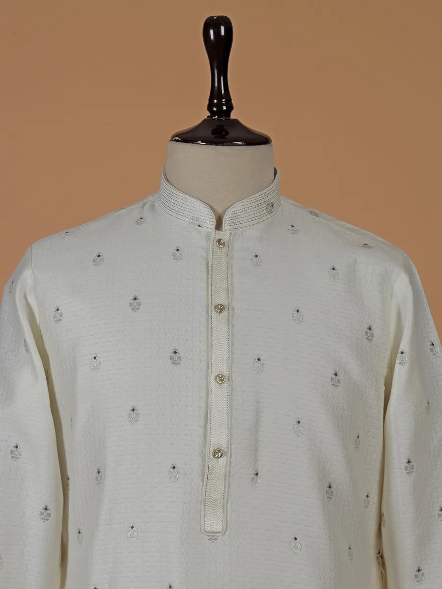Off white zari weaved kurta suit in silk