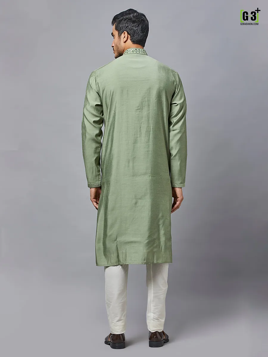 Olive green festive wear kurta set in silk