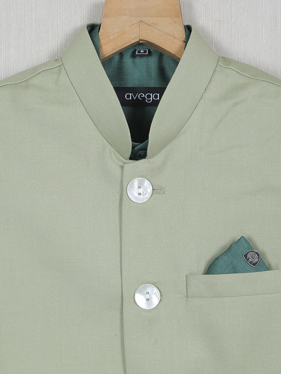 Olive hued plain waistcoat shirt for boys in terry rayon