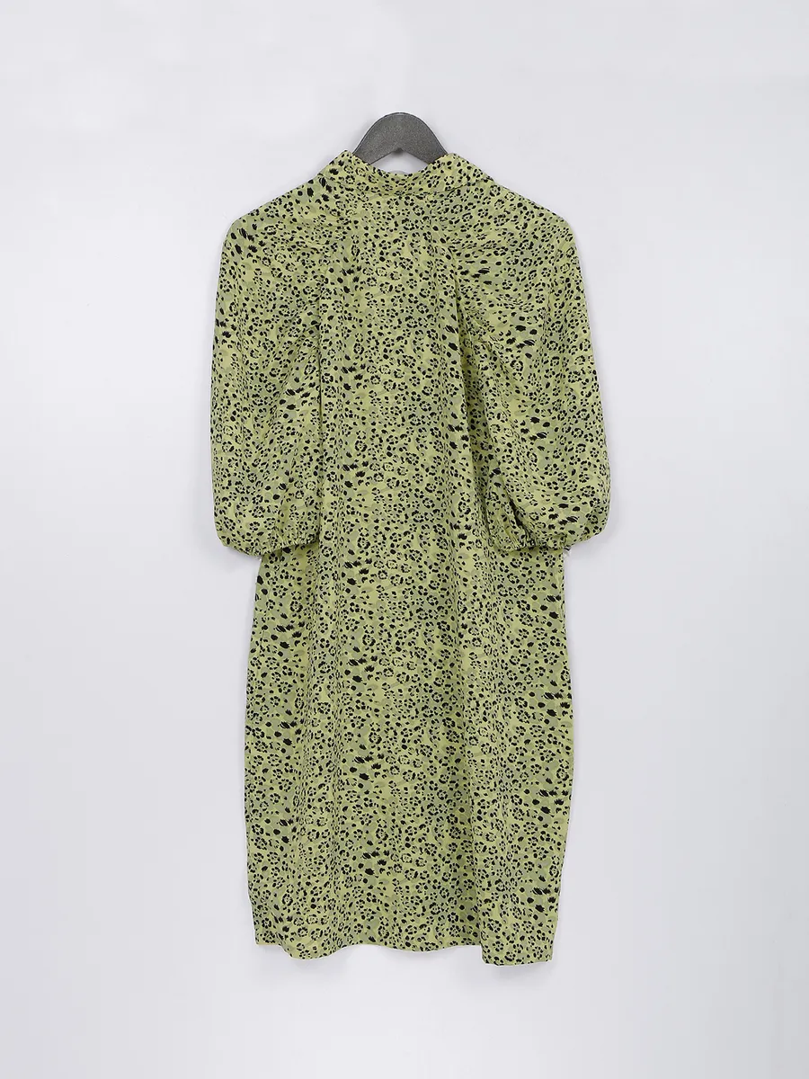 Olive printed dress for casual