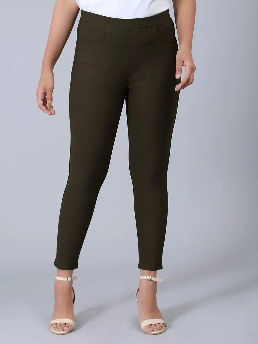 Olive soid cotton skinny fit jeggings