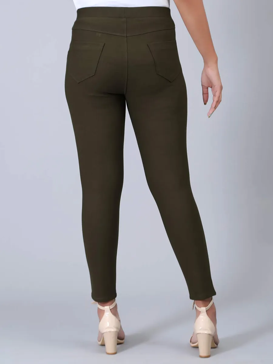 Olive soid cotton skinny fit jeggings