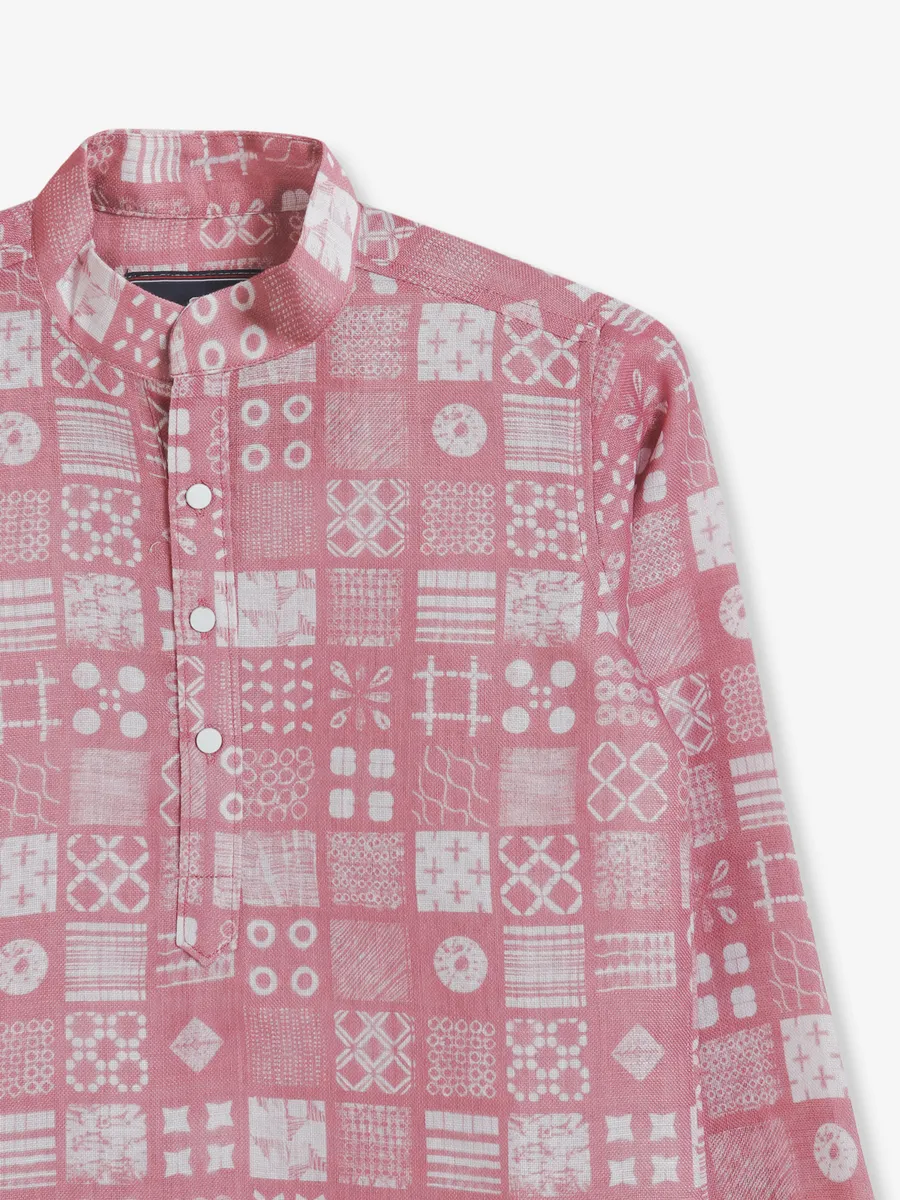 Onion pink cotton printed kurta