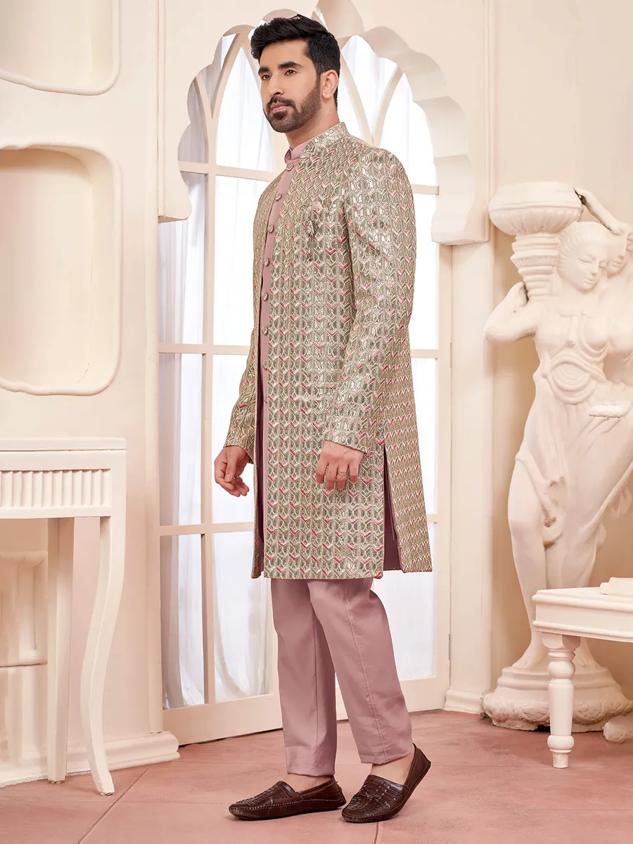 Onion pink indowestern for stylish wedding look