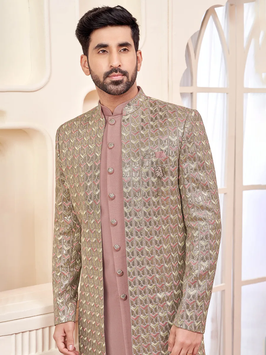 Onion pink indowestern for stylish wedding look