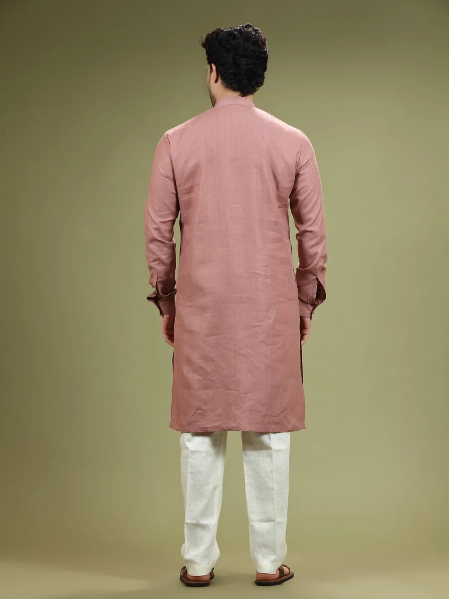 Onion pink linen kurta suit