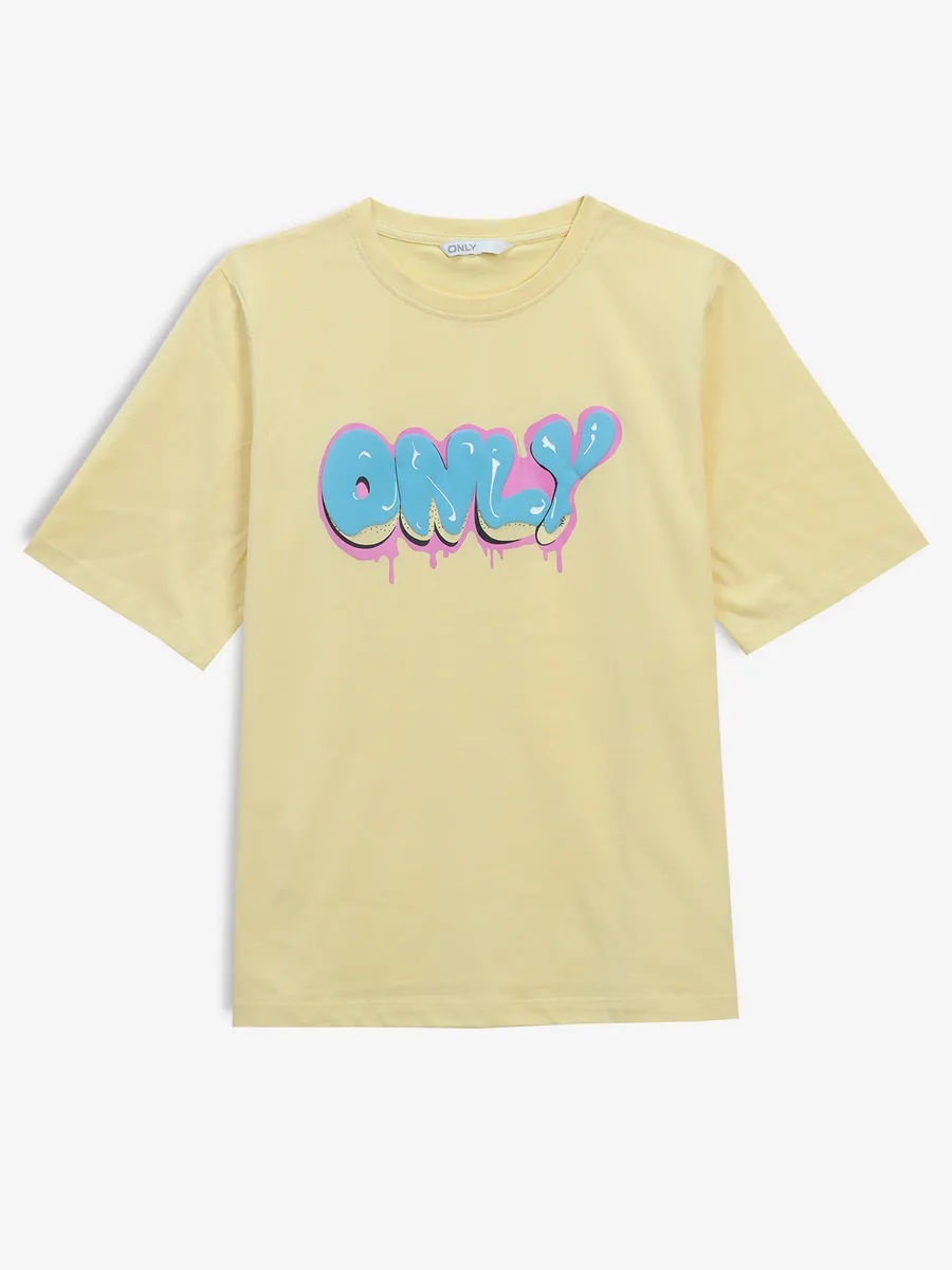 ONLY light yellow cotton printed t-shirt
