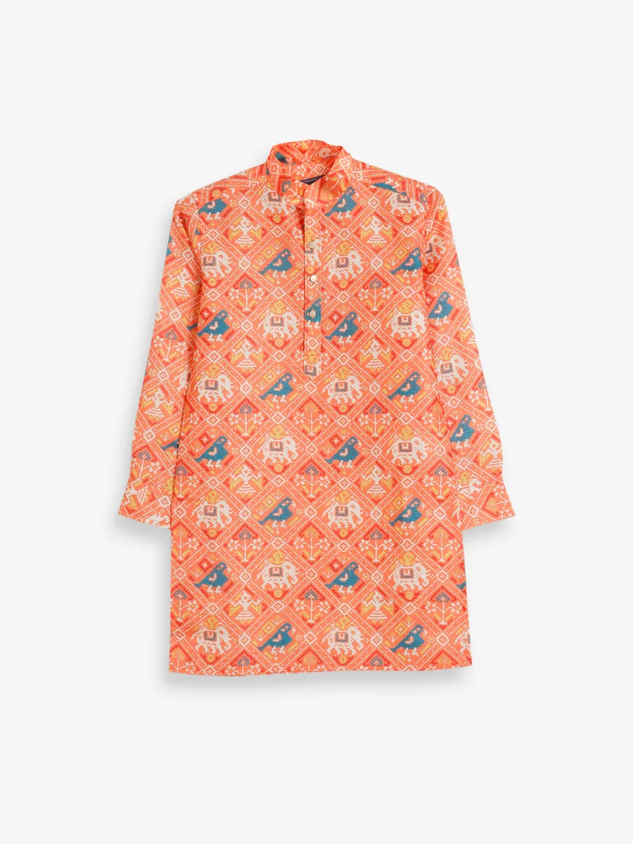 Orange cotton patola printed kurta