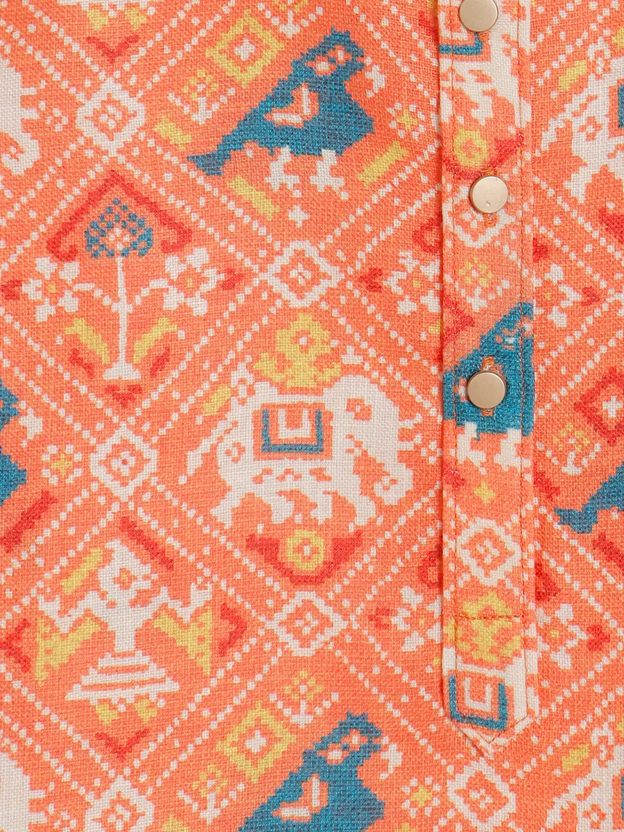 Orange cotton patola printed kurta