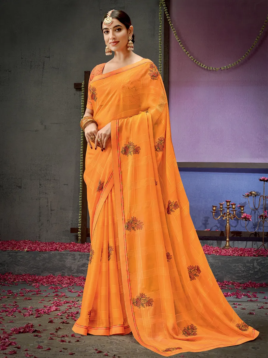 Orange georgette checks saree