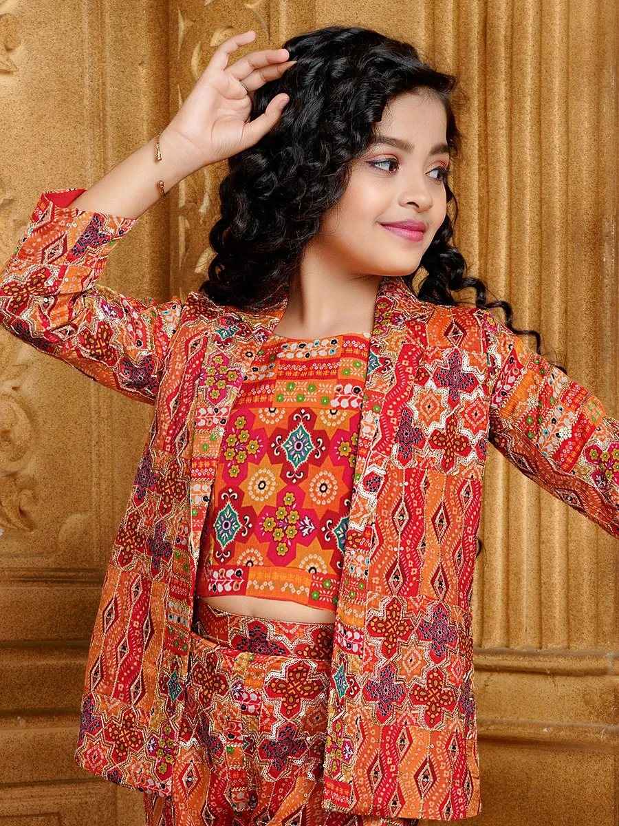 Orange georgette printed co ord set