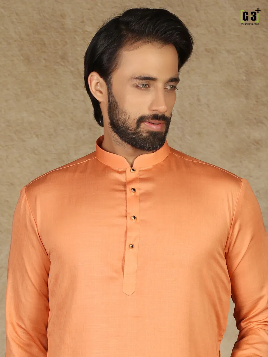 Peach hue solid cotton fabric  Men Kurta pajama