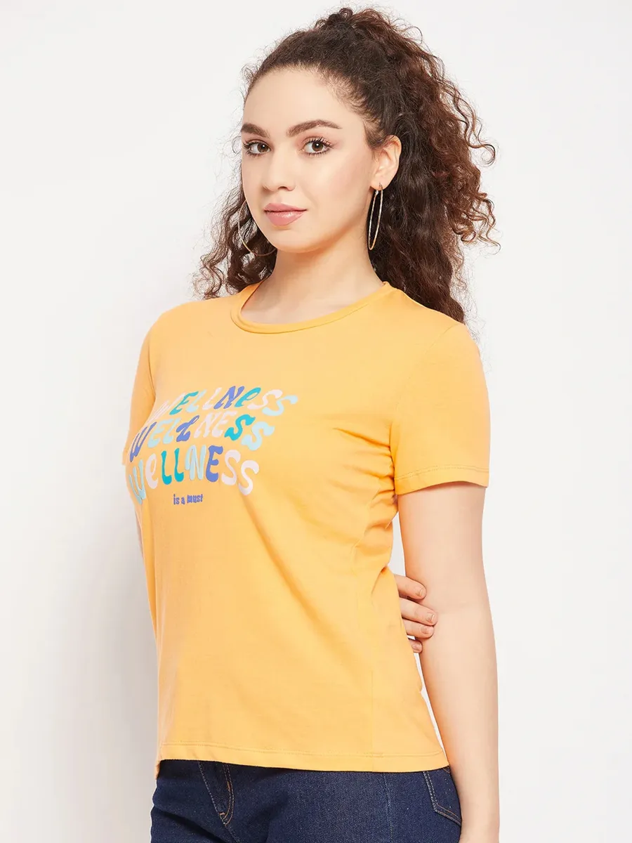Orange printed cotton women t shirt
