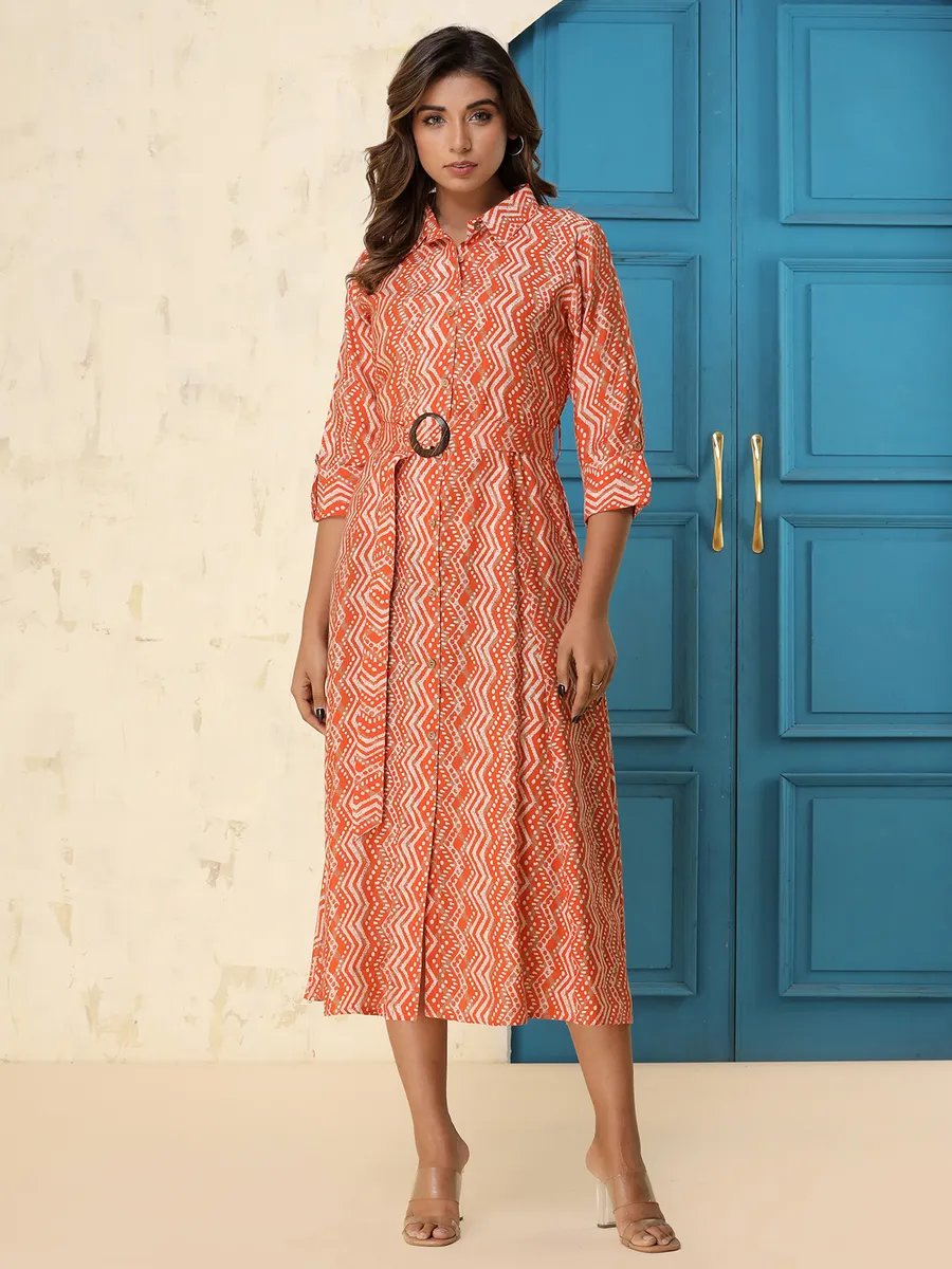 Orange rayon cotton printed casual kurti