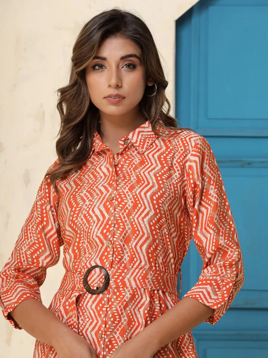 Orange rayon cotton printed casual kurti