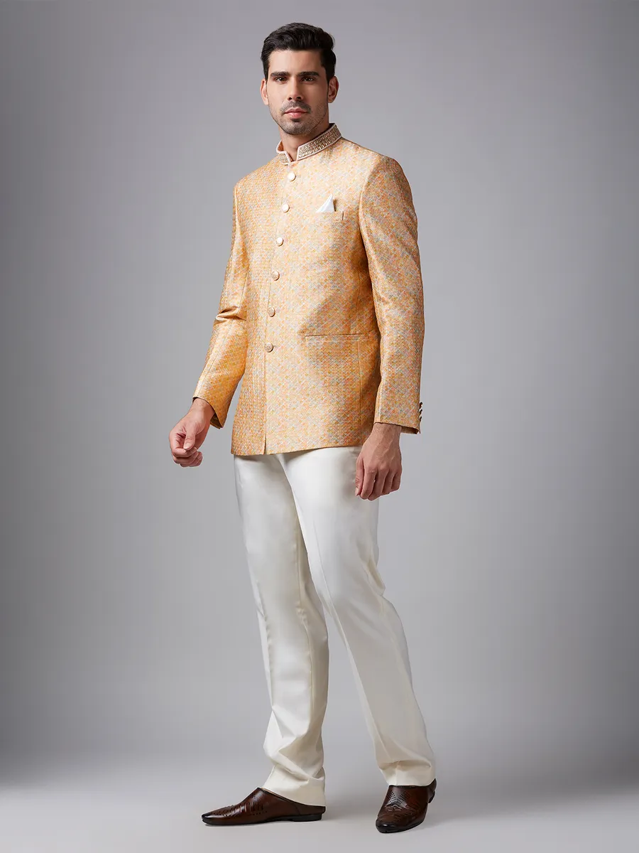 Orange silk texture jodhpuri suit