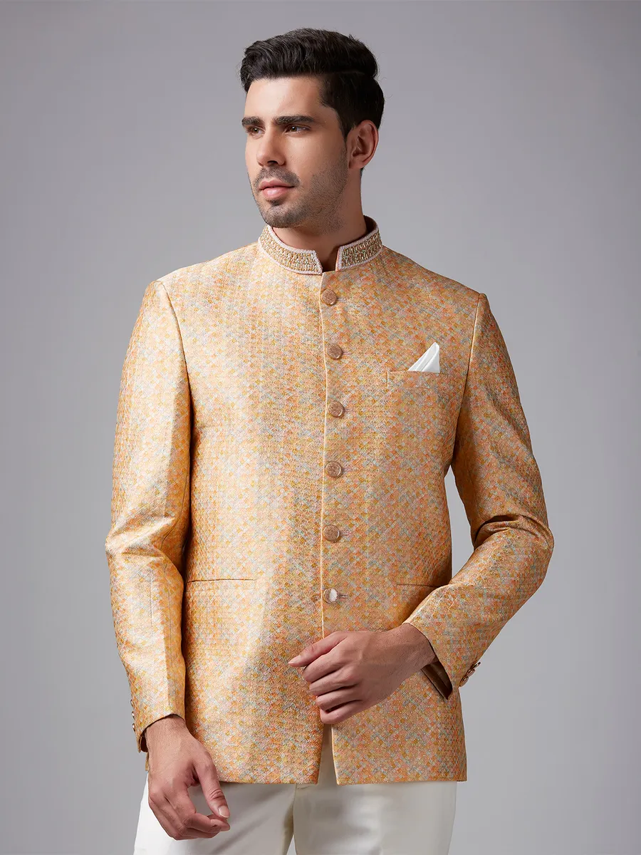 Orange silk texture jodhpuri suit