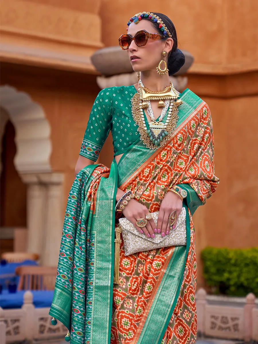 Orange soft cotton silk saree