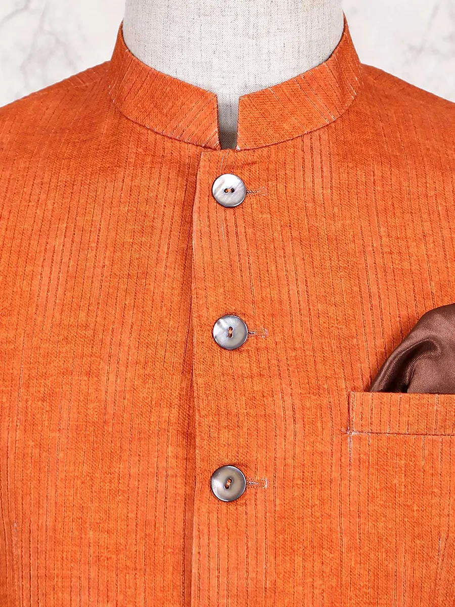 Orange stripe style mens cotton waistcoat