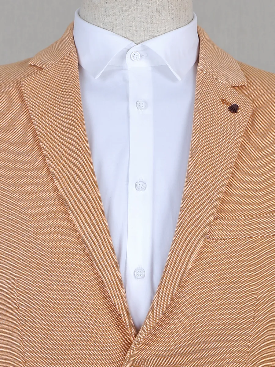 Orange terry rayon textured blazer for reception