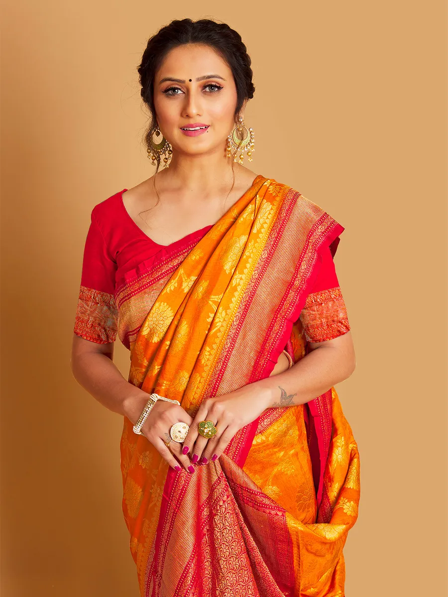 Orange wedding wear saree in silk