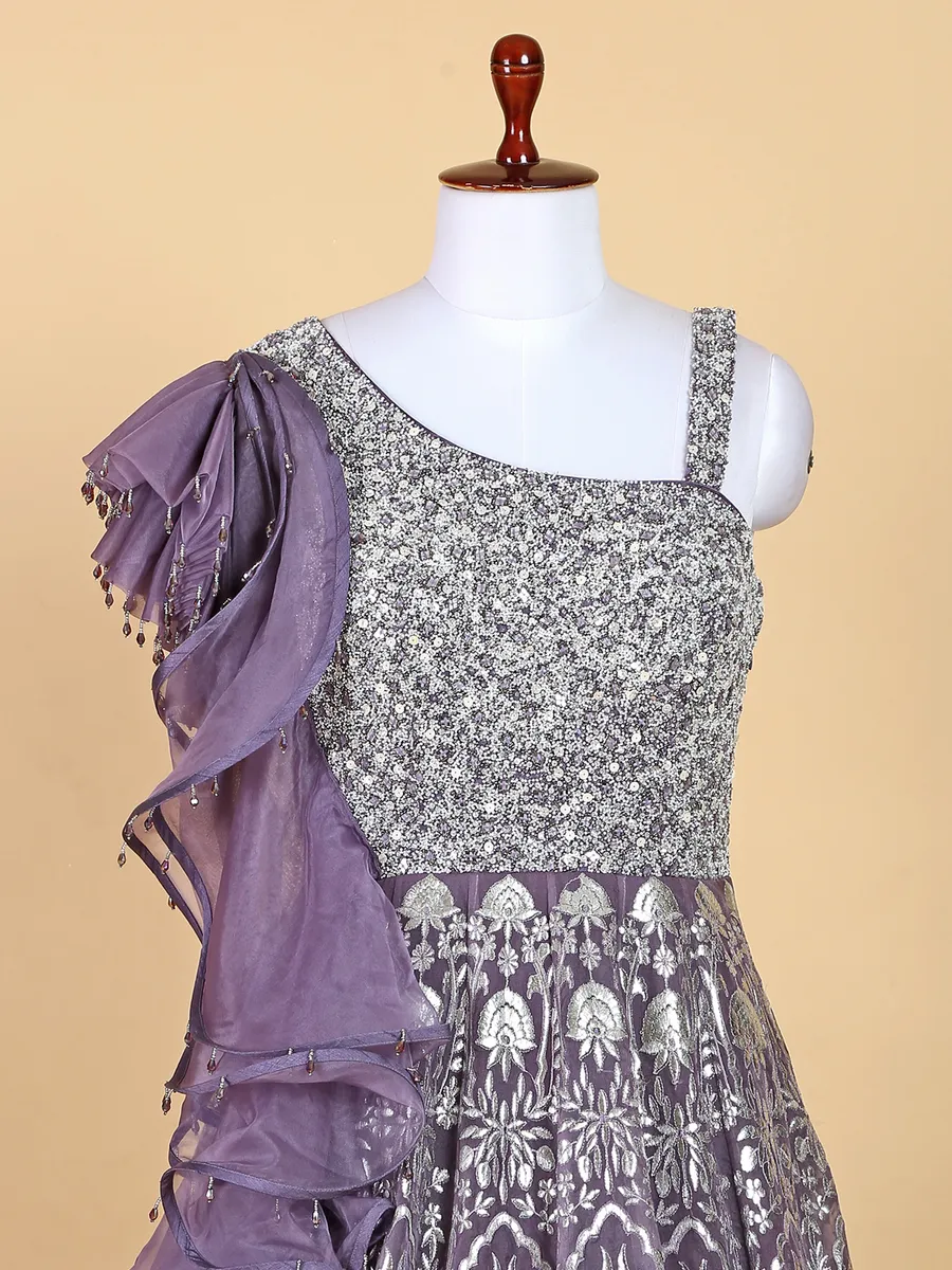 Organza mauve purple floor length gown