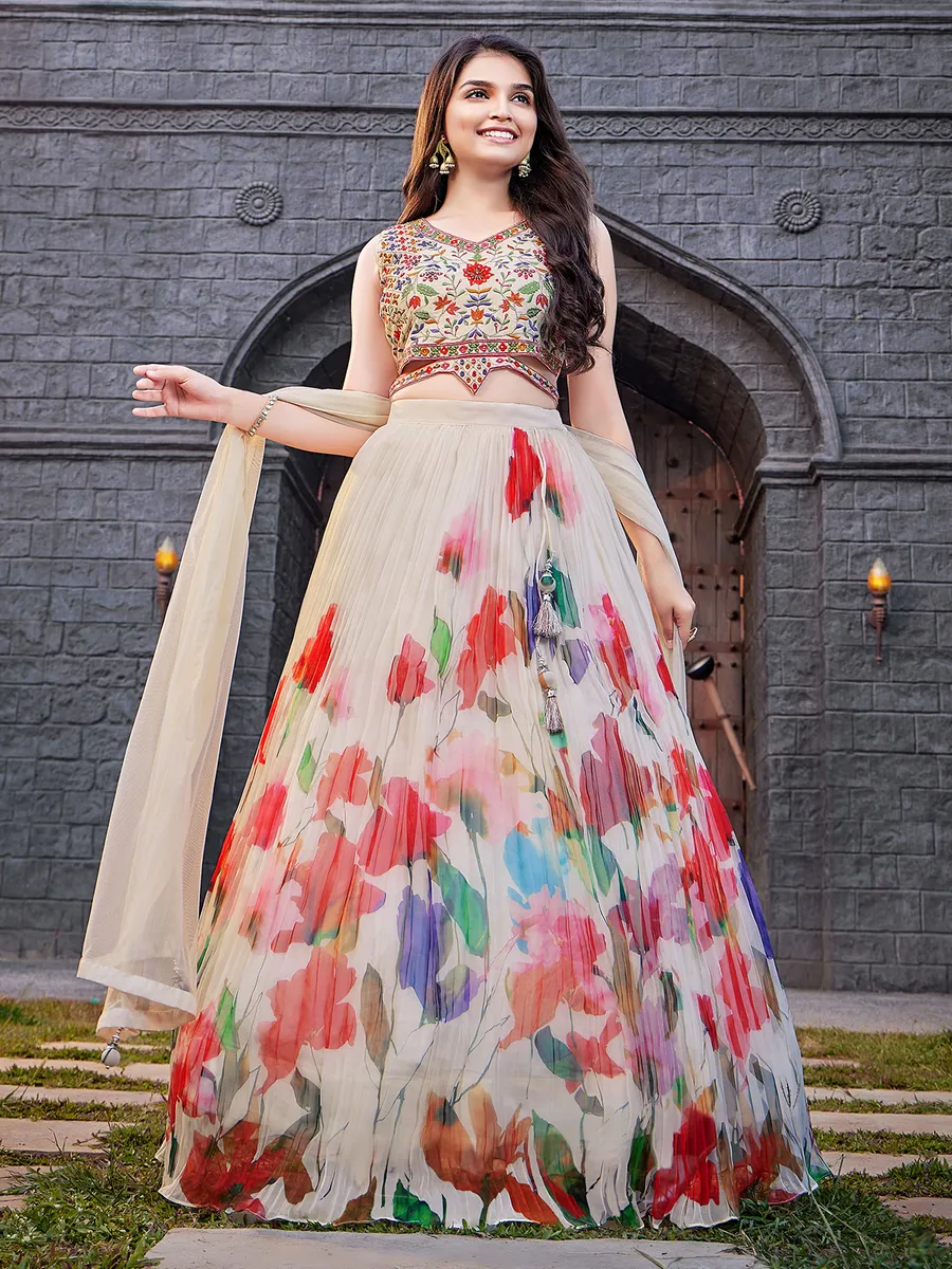 Organza off-white printed lehenga choli