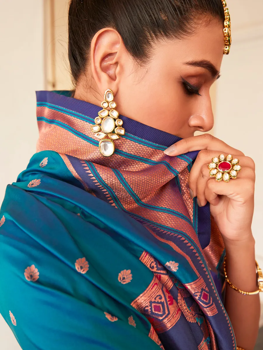 Paithani silk teal blue saree