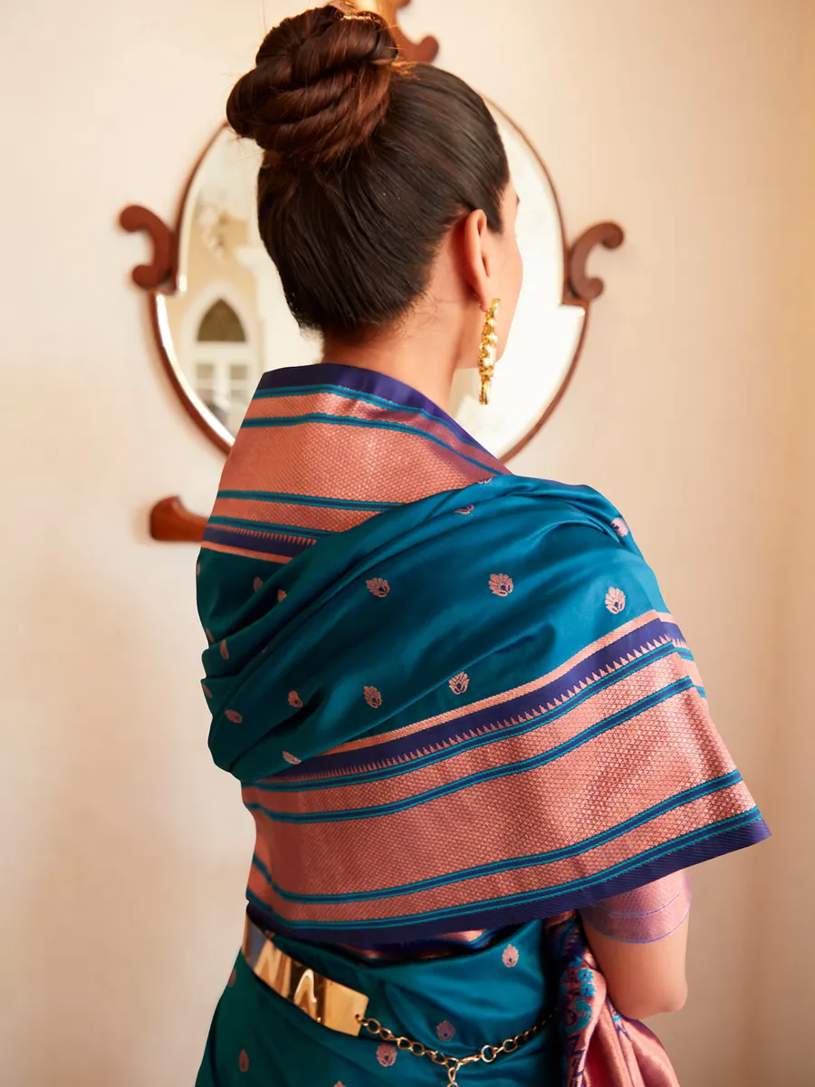 Paithani silk teal blue saree