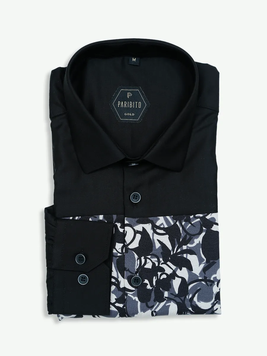Paribito black cotton shirt in printed