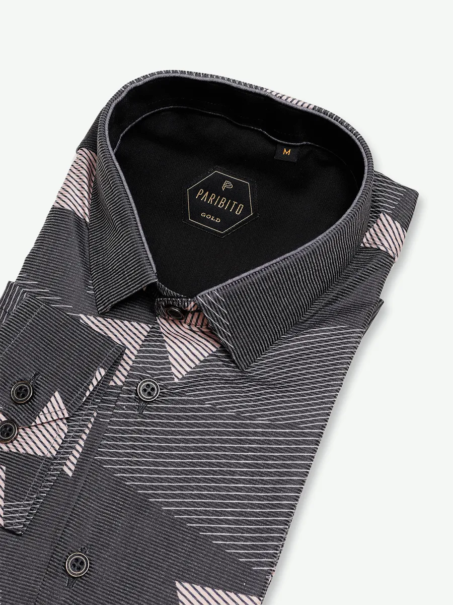 Paribito cotton dark grey printed shirt