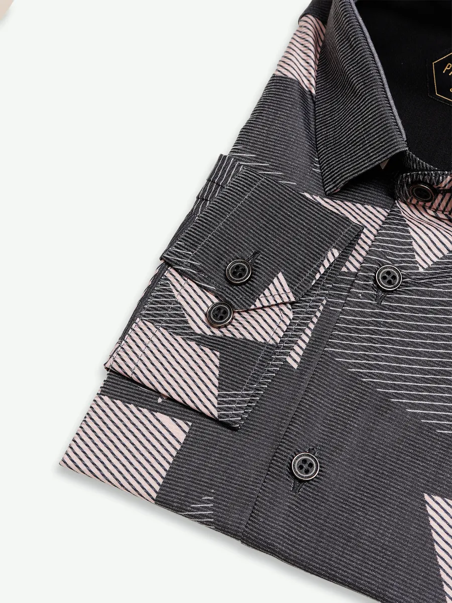 Paribito cotton dark grey printed shirt