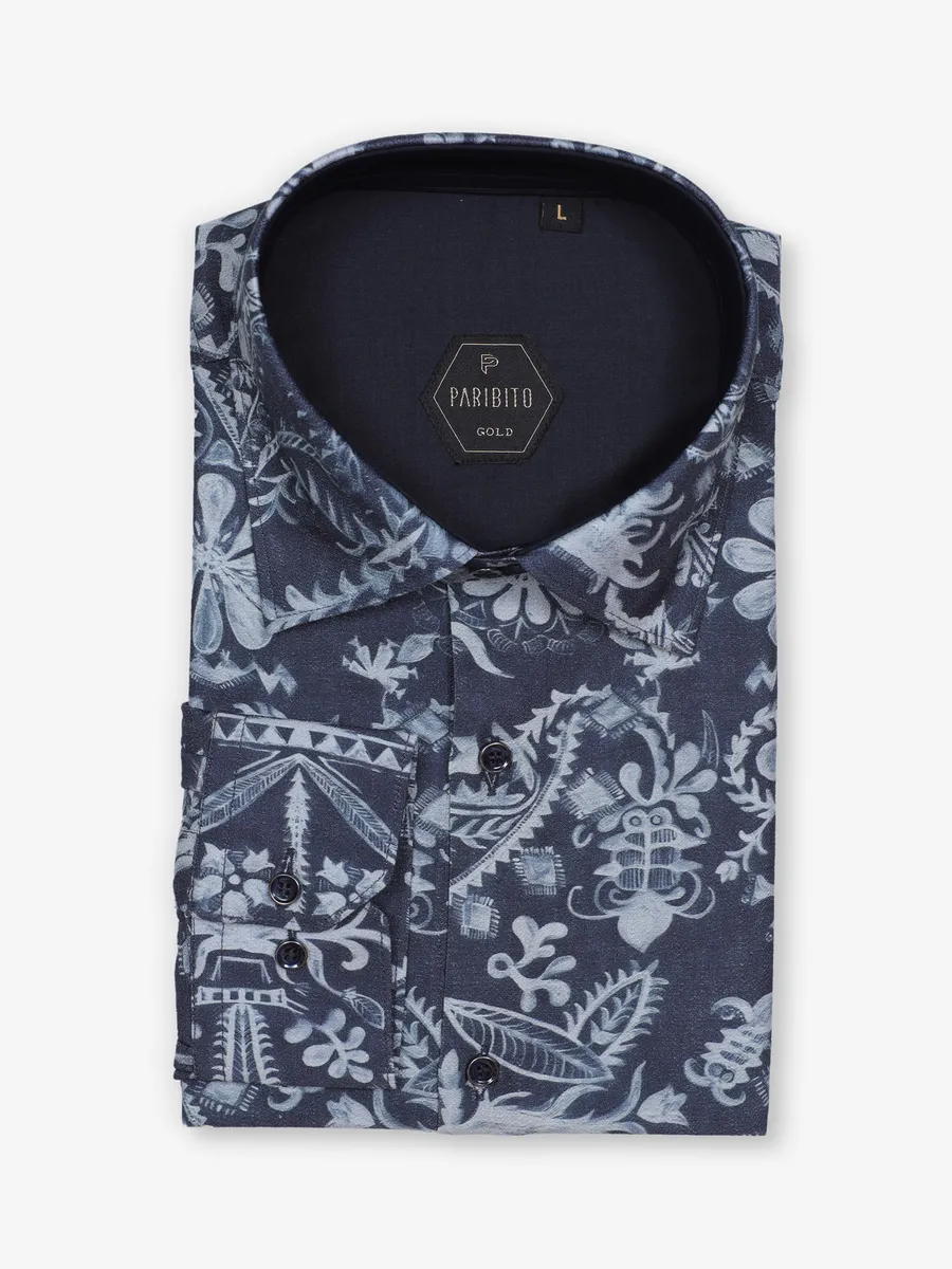 PARIBITO printed navy party wear shirt