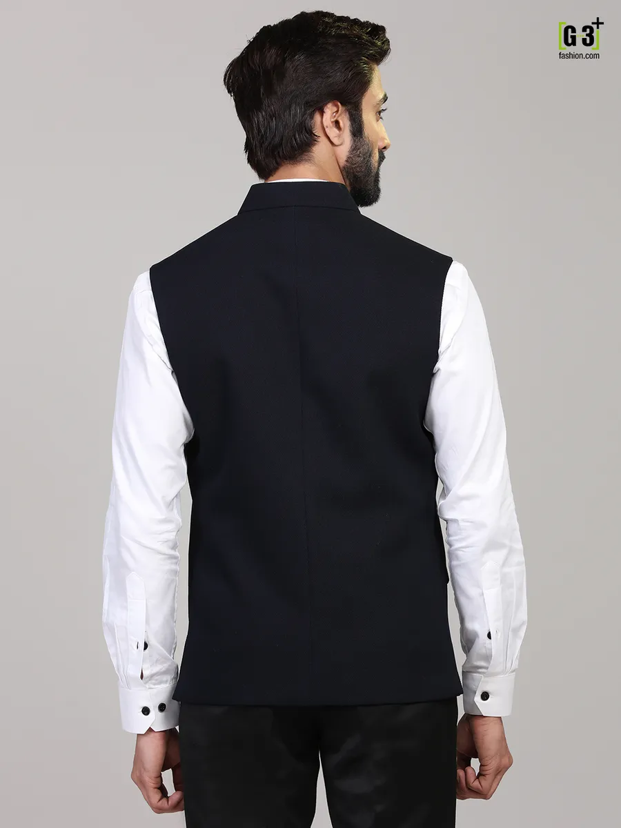 Party wear solid navy knitted waistcoat