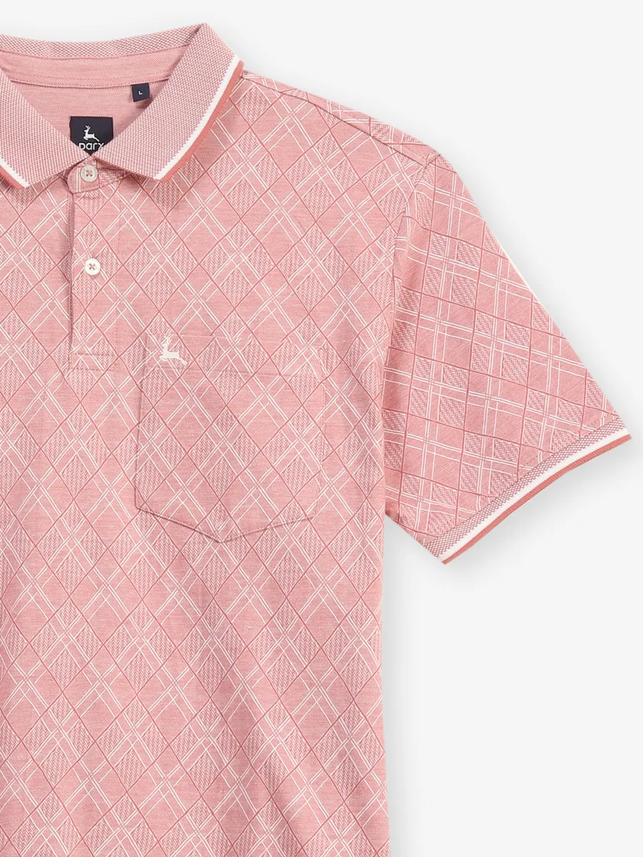 PARX printed pink cotton polo t-shirt