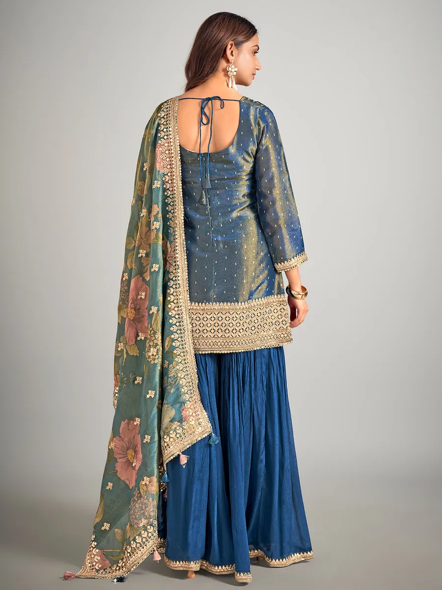 Pastel blue silk palazzo suit for wedding
