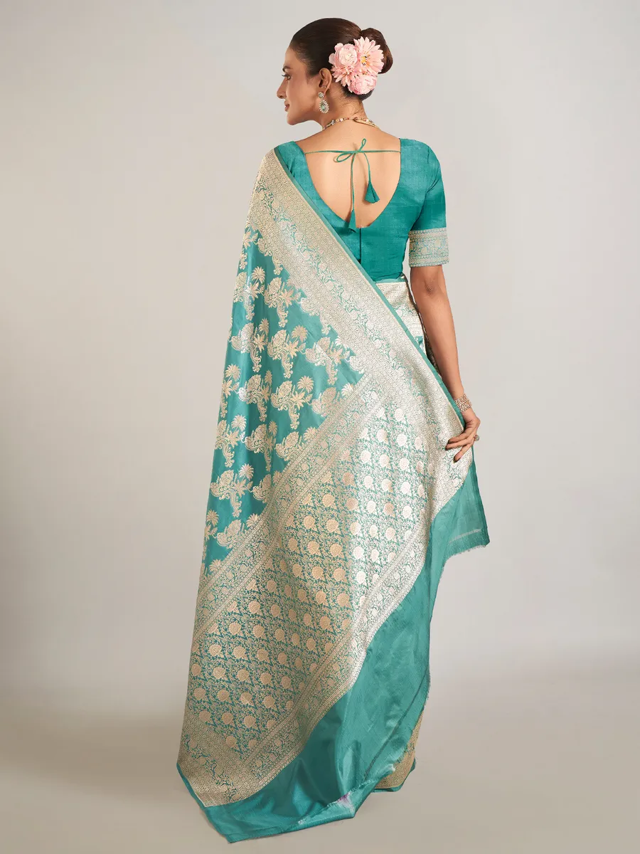 Pastel green banarasi silk saree for wedding