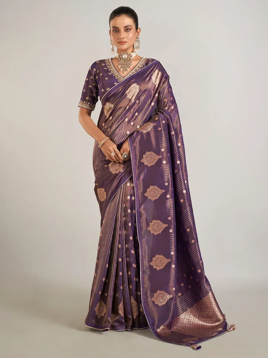 Pastel purple banarasi silk wedding wear saree