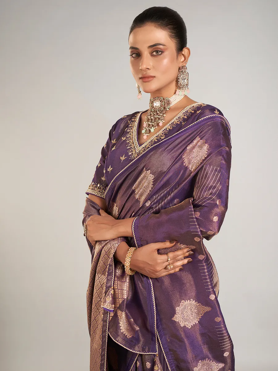 Pastel purple banarasi silk wedding wear saree
