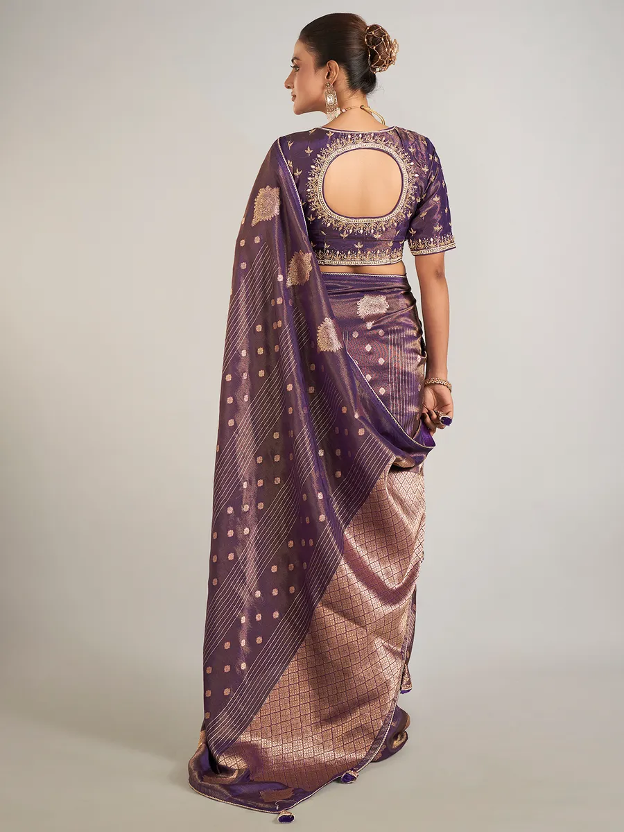 Pastel purple banarasi silk wedding wear saree