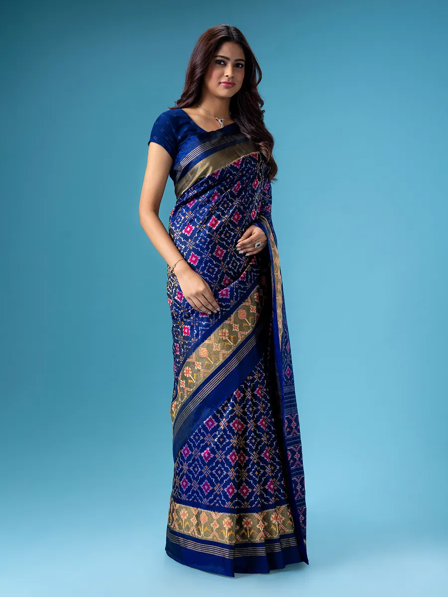 Patola printed silk navy saree