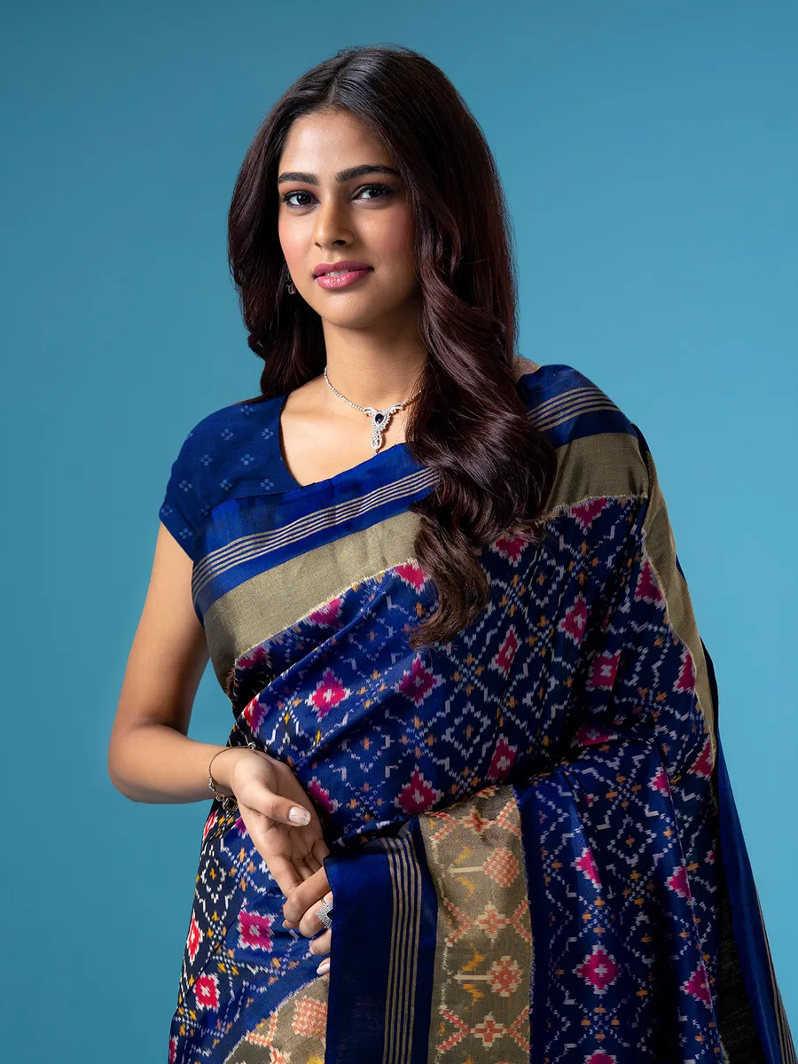 Patola printed silk navy saree