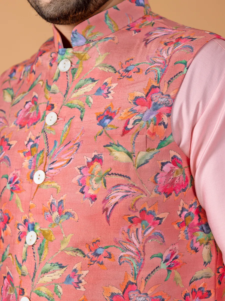 Peach and pink silk waistcoat set