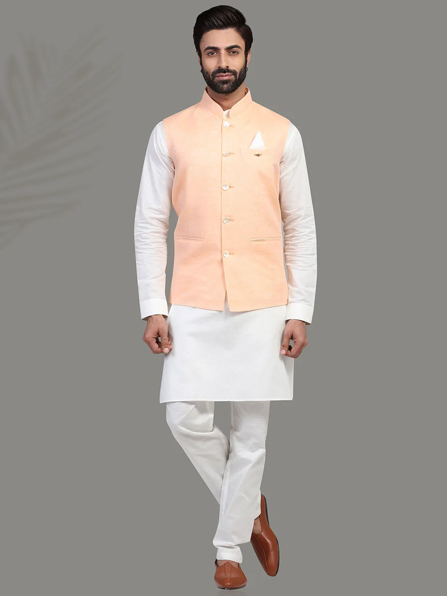 Peach and white linenwaistcoat set