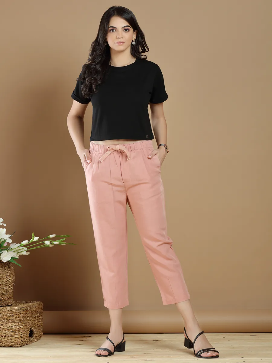 Peach cotton casual wear plain pant