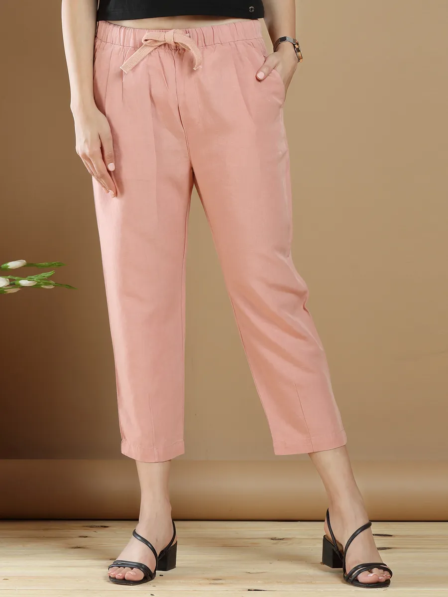 Peach cotton casual wear plain pant