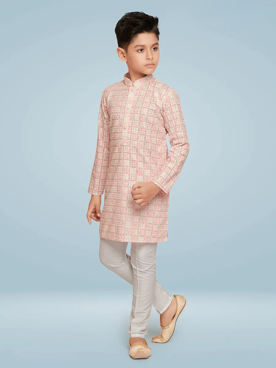 Peach cotton embroidery kurta suit